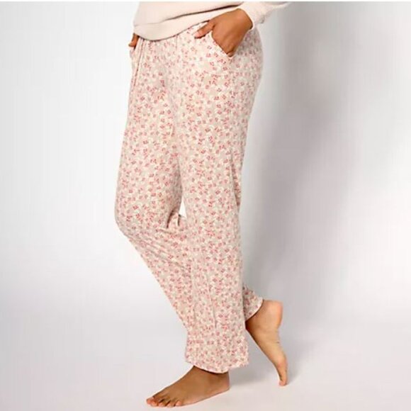 MUK LUKS Lumberjack Lounge Butter Knit Leg Lounge Pant-Beige/Berries, XS - Picture 1 of 2